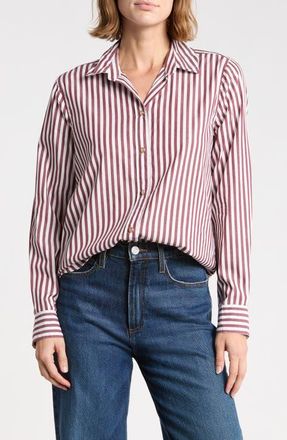 Beach Lunch Lounge Bentley Stripe Long Sleeve Cotton Button-Up Shirt in New Raisin at Nordstrom, Size X-Large