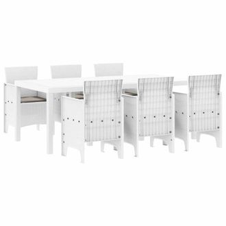 Berkfield Home 7 Piece Garden Dining Set with Cushions White Poly Rattan