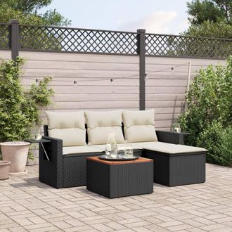 vidaXL Set De Muebles De Jard&iacute;n 5 Pzas Y Cojines Rat&aacute;n Sint&eacute;tico Negro Vidaxl