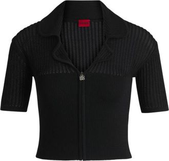 HUGO BOSS Cropped cardigan with sheer crochet structure