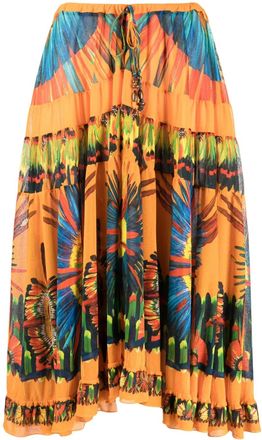Jean Paul Gaultier 2000s feathers print flared skirt - Arancione