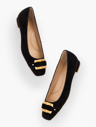 Talbots Sutton Bamboo Buckle Suede Flats - Black - 6 1/2 M Talbots