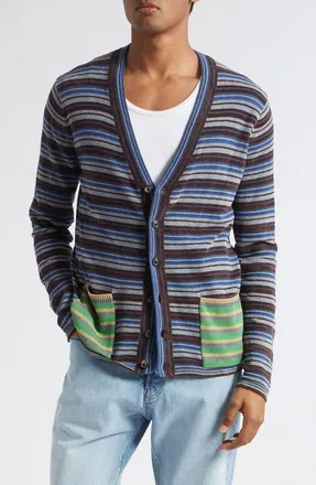 Maison Margiela Stripe Knit Cardigan in Blue/grey/brown/green at Nordstrom, Size X-Large