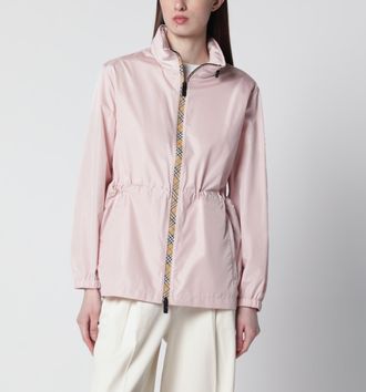 Burberry Short pink parka in nylon with Check tape