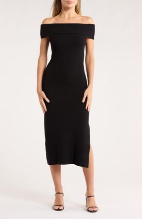 Rails Anaya Off the Shoulder Short Sleeve Ribbed Midi Dress in Black at Nordstrom Rack, Size X-Large