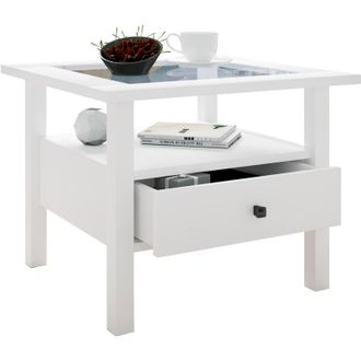 ebuy24 Tavolino vcm in legno con vetro di sicurezza esg Tavolino semplice Dimensioni ca. a. 42 x l. 54 x t. 54 cm Tavolo soggiorno con cassetto Sofatici