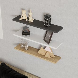 Dmora Estantes Meina, 3 Niveles, Set De 3, Estructura Marr&oacute;n, 60x15x2h Cm Negro Antracita