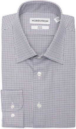 Nordstrom Trim Fit Premium Check Cotton Button-Up Shirt in Green- Brown Bono Plaid at Nordstrom, Size 16.5 - 34
