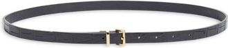 Frame Denim The Petite Croc Embossed Leather Belt in Black at Nordstrom, Size X-Small
