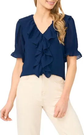 CeCe by Cynthia Steffe Ruffle Crepe Top in Classic Navy at Nordstrom, Size X-Small