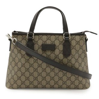Gucci Beige Dark Brown Gg Supreme Leather Handbag Shoulder Bag Tote Bag (Pre-Owned)