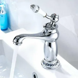 OEM Grifo Mezclador De Lavabo De Cer&aacute;mica Y Lat&oacute;n Bet, Dise&ntilde;o Floral Vintage De Cuello Largo En Porcelana Blanca Y Negra Con Entrada De Agua Fr&iacute;a/caliente