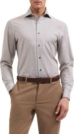 Bugatchi Devon OoohCotton Stretch Shirt in Sand at Nordstrom, Size Xxx-Large