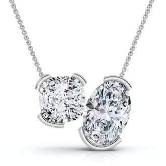 Pompeii3 2Ct Cushion and Oval Toi et Moi Diamond Pendant 14k Gold or Pt Lab Grown
