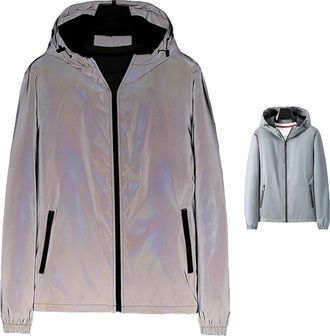 Generic Chromashift Reflective Windbreaker, Night Reflective & Color-Shifting Coat Hooded Windproof for Rides, Waterproof (Gray,M)