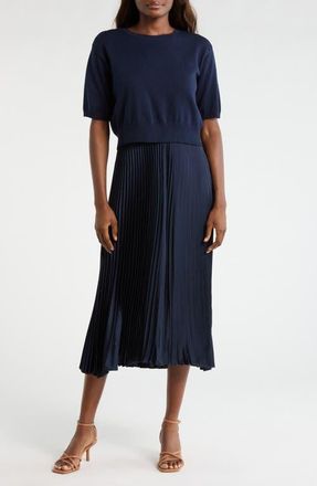 CeCe by Cynthia Steffe Sweater & Pleated Skirt Two-Piece Set in Twilight Blue at Nordstrom, Size X-Large