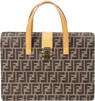Fendi Brown Zucca Canvas Pushlock Business Bag (Authentic Pre-Loved)