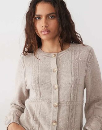 Abercrombie & Fitch cardigan lavorato a maglia con girocollo in crema-Neutro