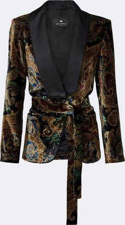 Etro Belted paisley satin-trimmed velvet blazer