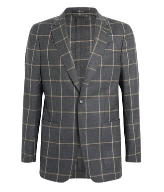 Dunhill Charcoal Grey Windowpane Checked Wool Blazer Size XXL