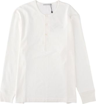 STUDIO NICHOLSON White Button Placket Long-Sleeve Cotton T-Shirt