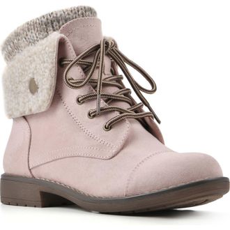 White Mountain Cliffs by White Mountain Duena Faux Shearling Lined Lace-Up Boot in Pale Pink Fabric Fleece at Nordstrom Rack, Size 8