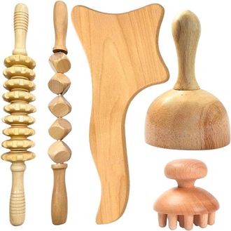 No Brand Instrumentos De Masaje De Madera 5 En 1 Para Contornear Y Moldear El Cuerpo - Instrumentos De Madera Para Esculpir El Cuerpo Y Aliviar El Dolor - Masa