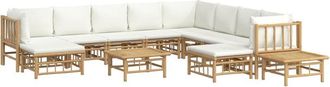 vidaXL Set De Muebles De Jard&iacute;n 12 Piezas Bamb&uacute; Y Cojines Blanco Crema Vidaxl