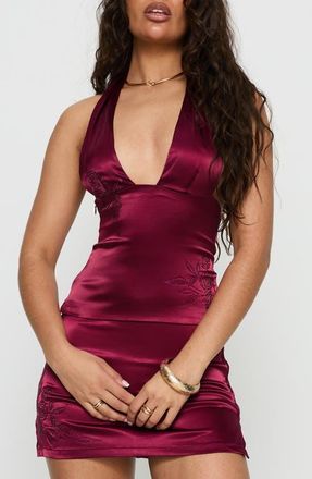 Princess Polly Hotstone Plunge Neck Halter Top in Berry at Nordstrom, Size 12
