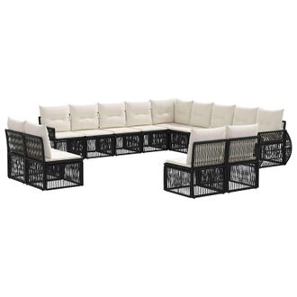 vidaXL Conjunto De Sof&aacute;s De Jard&iacute;n 13 Pcs Negro Y Blanco Crema Vidaxl