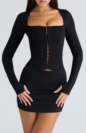 House of CB The Long Sleeve Balconette Corset Top in Black at Nordstrom, Size X-Small A