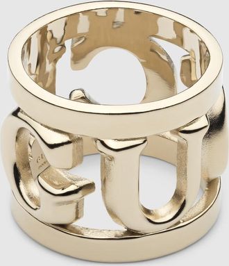 Gucci Logo Carr&eacute; Ring, Gold, Metal