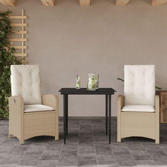 vidaXL Set Comedor De Jard&iacute;n 3 Pzas Con Cojines Rat&aacute;n Sint&eacute;tico Beige Vidaxl