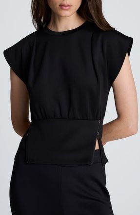 Kenneth Cole Shoulder Pleat Sleeveless Crewneck Top in Black at Nordstrom, Size X-Small