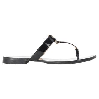 Versace Versace Medusa Logo-Plaque Sleehak Sandalen in Zwart Leer