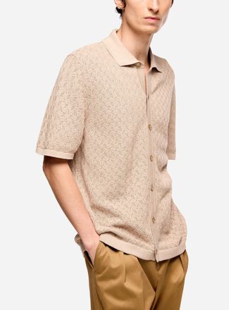 BOSS Mens Geo openwork knit Polo Shirt collar cardigan