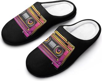 Generic 1977 Tape Cassette Womens Slippers Warm House Slippers Indoor House Shoes with Anti-Skid Rubber Sole
