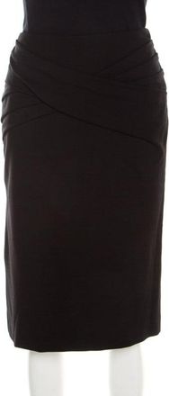 Escada Black Stretch Knit Draped Pleat Front Runia Pencil Skirt