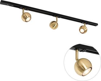 QAZQA Moderno Sistema De Riel Moderno Monof&aacute;sico De 3 Luces Negro Con Dorado - Gissi Acero /aluminio /pl&aacute;stico Alargada Adecuado Para Led Max. 3 X 8 Watt - 