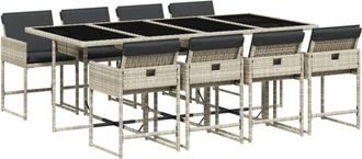 vidaXL Set Comedor De Jard&iacute;n 9 Pzas Cojines Rat&aacute;n Sint&eacute;tico Gris Claro Vidaxl