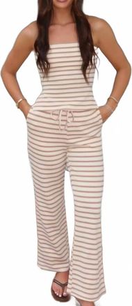 Bailey Rose Striped Drawstring Pants And Tube Top Set In Pink, Green, Beige