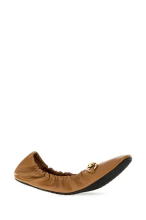 Gucci Womens Camel Leather Prima Ballerinas Softycaramel Ballerine Flat Shoes
