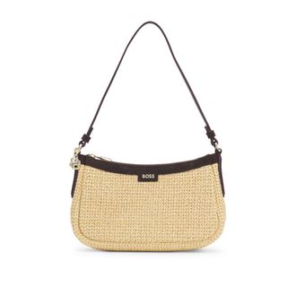 BOSS Raffia shoulder bag with Double B monogram charm