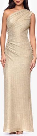 Betsy & Adam Metallic One-Shoulder Ruched Dress in Silver/Gold at Nordstrom, Size 14