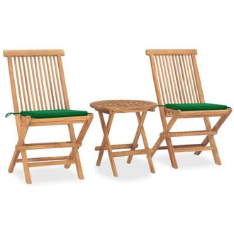 vidaXL Set Comedor De Jard&iacute;n Plegable 3 Piezas Madera De Teca Cojines Vidaxl