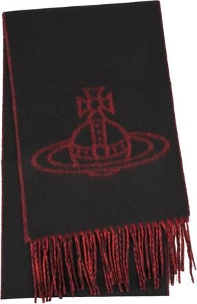 Vivienne Westwood Double Face Orb Logo Sjaal - Dames - Wintersjaals - Zwart - ONE Size - Wol - Accessoires