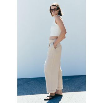 H&M Straight-leg Pants With Belt in Light Beige at Nordstrom, Size 10