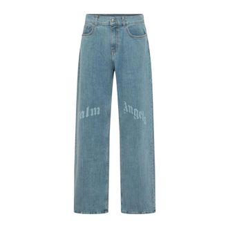 Palm Angels Jeans, Heren, Blauw, W32, Katoen, Logo Loose 5 Pockets
