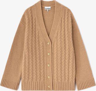 Ganni Beige Cardigan in Cable Wool