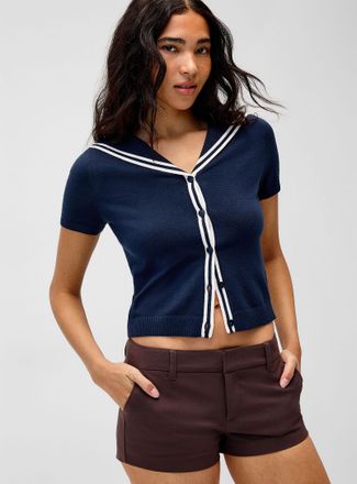 Twik Womens Accent stripes sailor-collar Cardigan Sweater